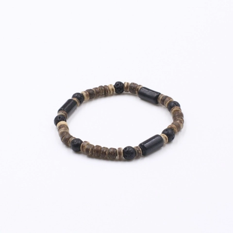 Vintage Wood Lava Stone Beaded Bracelet For Men Women Bohemian Ethnic Elastic Stacking Hand String Casual Jewelry Accessory