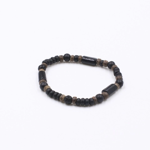 Vintage Wood Lava Stone Beaded Bracelet For Men Women Bohemian Ethnic Elastic Stacking Hand String Casual Jewelry Accessory