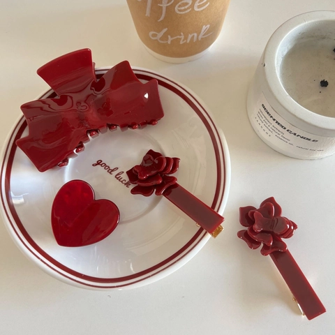 Pinzas para el Pelo Vintage de Acetato para Mujer Elegante Lazo Burdeos Corazón Floral Pinzas de Tiburón Estilo Francés Accesorios para el Pelo Brillantes