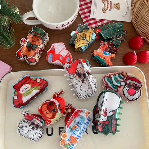 Simpatiche Mollette per Capelli Natalizie in Acetato Acrilico Babbo Natale Pupazzo di Neve Renna Omino di Pan di Zenzero Albero di Natale per Donna Ragazza