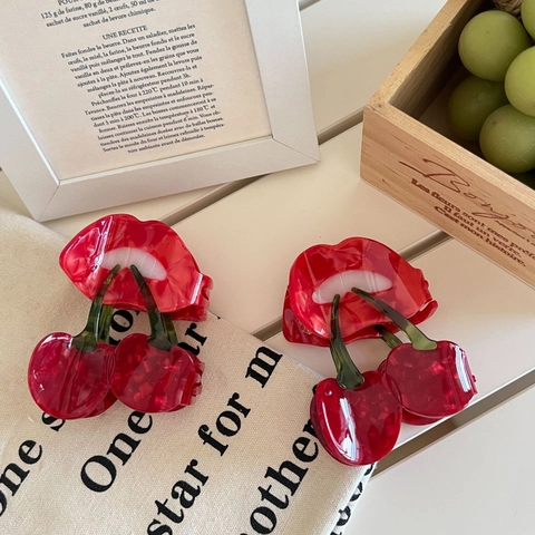 Vintage Französischer Stil Acetat Frucht Kirsche Lippen Haarklammer Marmorierte Textur Haarschmuck Für Damen Alltag Party Styling