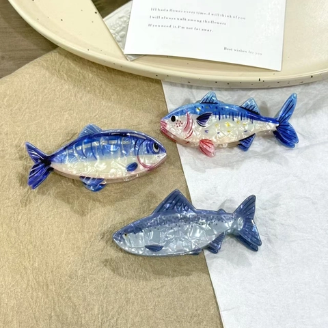 Molla per Capelli a Forma di Pesce Realistico Sgombro Spigola Tonno in Acetato Pinza per Capelli Creativa Accessori Donna