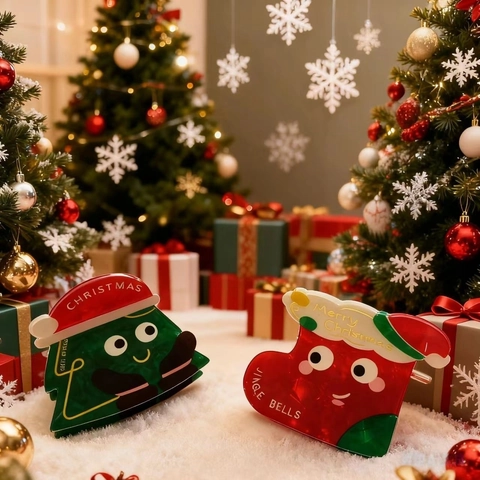 Simpatica Pinza per Capelli a Forma di Albero di Natale e Calza in PVC Accessori per Capelli per Donna Ragazza Festa