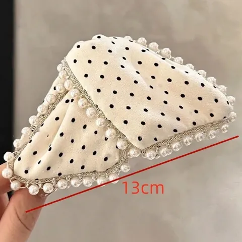 Molletta a Squalo Vintage Francese Elegante Fiocco in Tessuto a Pois Con Bordo in Pizzo e Künstliche Perle Accessorio per Capelli da Donna