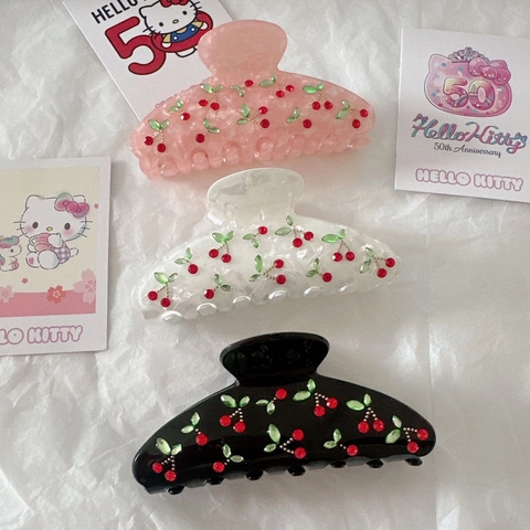 Sweet Cherry Rhinestone Acetate Hair Claw Clip Elegant Shark Clip Fashion Hair Accessories For Women Girls