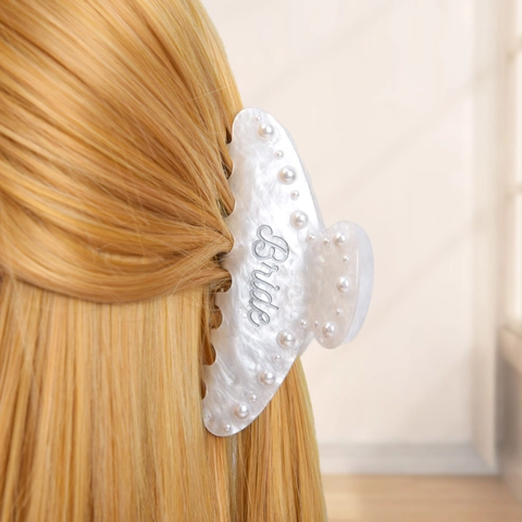 Dolce Molla Per Capelli In Acrilico Texture Marmo Perle Artificiali Lettera Bride Bridesmaid Grandi Fermagli Per Matrimonio Festa Donna