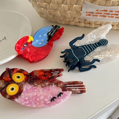 Handmade Acetate Animal Hair Claw Clips Owl Parrot Cicada Shaped Shark Clip Fashion Hair Accessories For Women Daily Styling