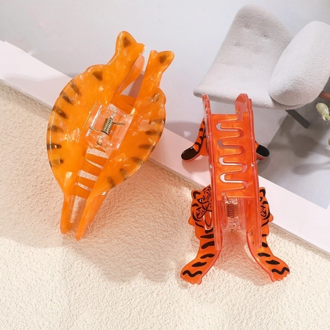 Niedliche Tierform Acetat Haarklammern Orange Katze Tiger Dalmatiner Gefleckt Große Handgefertigt Strass Mode Haarschmuck