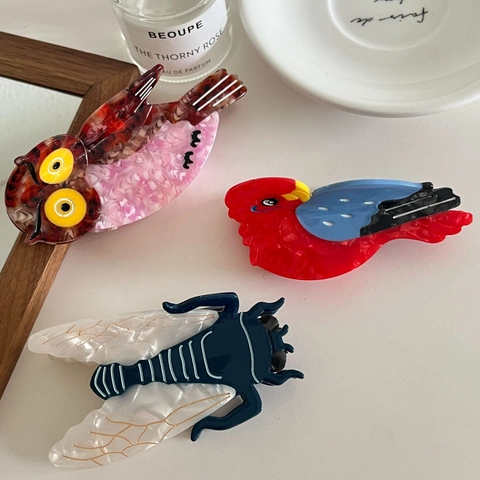 Handmade Acetate Animal Hair Claw Clips Owl Parrot Cicada Shaped Shark Clip Fashion Hair Accessories For Women Daily Styling