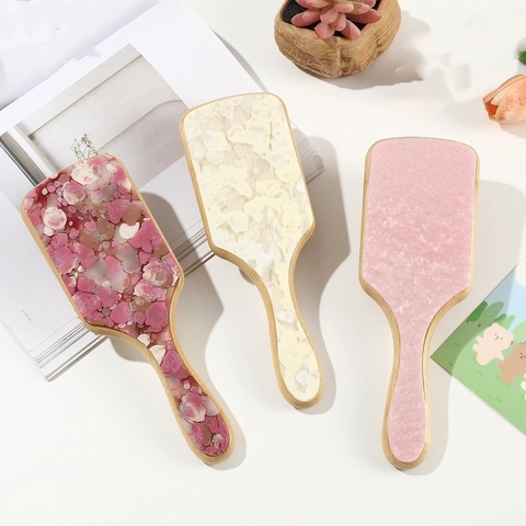 High-End Acetate Patch Air Cushion Massage Hair Comb Anti-Static Bamboo Handle Marble Floral Fluffy Comb For Women Daily Care