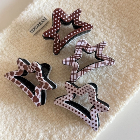 Hohle Stern Haarklammer Damen Retro Karomuster Leopard Punktmuster Celluloseacetat Haargreifer Shark Clip Modischer Kopfschmuck
