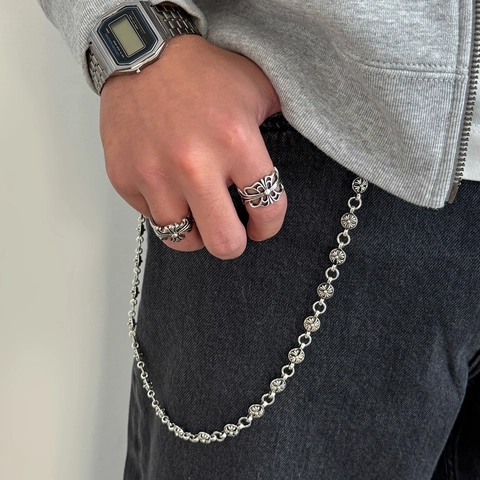Catena per Pantaloni da Uomo Gotica a Croce e Fiore Lega Argento Antico Hip Hop Streetwear Catena Portafoglio Accessorio per Jeans