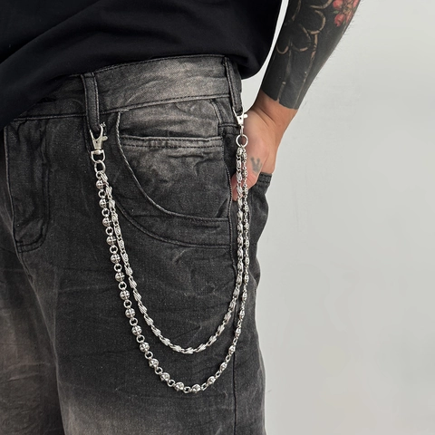 Catena per Pantaloni a Doppio Strato con Croce Gotica Hip Hop per Uomo Cintura in Metallo in Lega Streetwear Punk Gioielli per Jeans