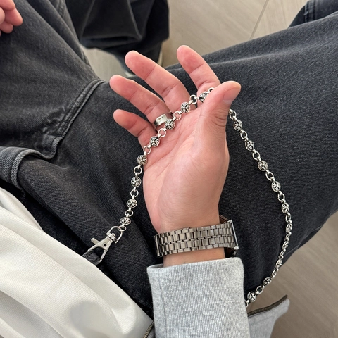 Catena per Pantaloni da Uomo Gotica a Croce e Fiore Lega Argento Antico Hip Hop Streetwear Catena Portafoglio Accessorio per Jeans