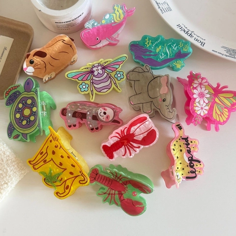 Niedliche Tierförmige Haarkrallen Für Damen Acetat Acryl Shark Clips Hummer Schmetterling Wal Schildkröte Elefant Faultier Leopard