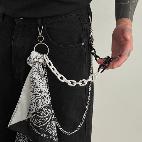 Uomo Hip Hop Paisley Bandana Catena da Vita Acrilico Maglia Grossa Argento Lega Metallo Pantaloni Jeans Streetwear Accessorio