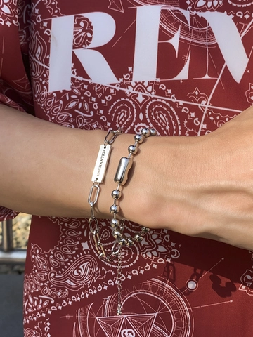 Men Hip Hop Stainless Steel Layered Bracelet With Engraved Rectangular Plate And Ball Chain Streetwear Minimalist Jewelry Gift