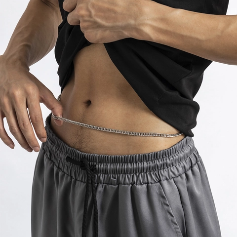 Men Punk Silver Metal Waist Chain Simple Single Layer Body Chain Fashion Belt Jewelry Accessory For Men Streetwear