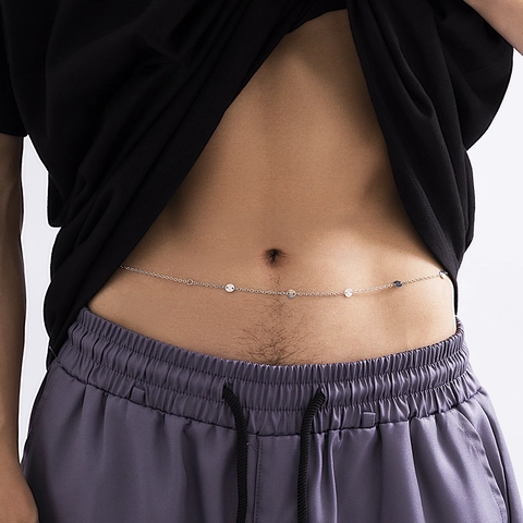 Minimalist Copper Metal Waist Chain For Women Men Sequin Round Disc Body Chain Punk Geometric Adjustable Belly Chain Belt Accessory