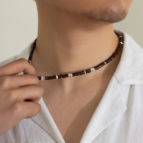 Men's Bohemian Wooden Bead Polymer Clay Necklace Handmade Vintage Ethnic Splicing Chain Fashion Jewelry Accessories For Men