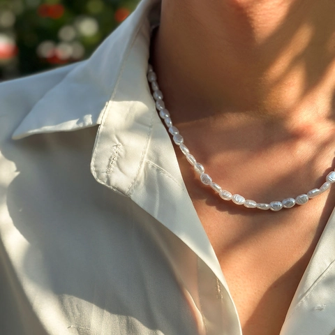 Herren Barock Unregelmäßige Künstliche Perlenkette Handgefertigte Silberne Schlüsselbeinkette Mode Schmuck Accessoire Geschenk
