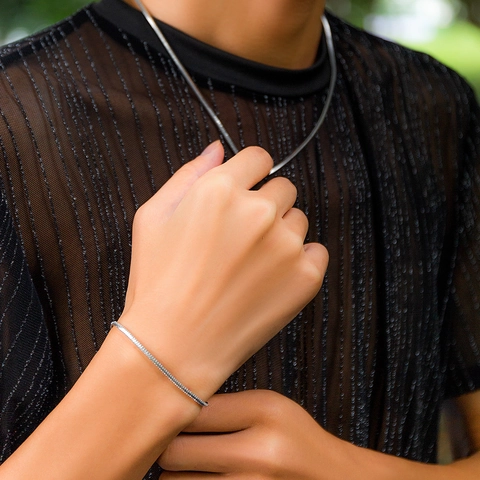 Set Collana e Bracciale Uomo Hip Hop Minimalista in Rame a Catena di Serpente Argento Galvanizzato Gioielli da Pendolare