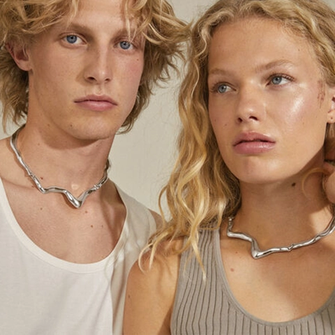 Liquid Metal Irregular Lava Choker Necklace And Wave Open Bangle For Men Women Hip Hop Minimalist Alloy Fashion Jewelry