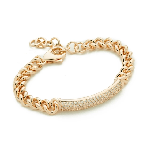 Elegante Bracciale ID con Catena Cubana in Lega e Strass Minimalista Geometrico Regolabile Gioielli per Donna Regalo Festa Matrimonio