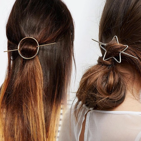 Bacchetta per Capelli Minimalista in Lega Geometrica Cerchio Pentagramma Donna Elegante Oro Argento Oro Rosa Accessori