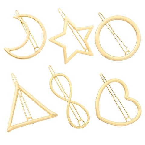 Minimalista in Lega di Zinco Geometrico Fermagli per Capelli da Donna Oro Argento Metallo Cavo Luna Cuore Stella Forma Accessori per Capelli