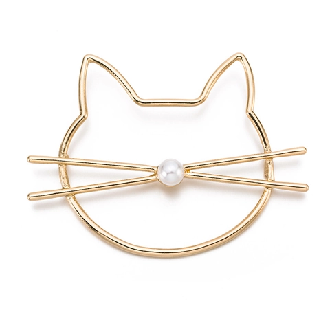 Simpatico Fermaglio per Capelli a Forma di Gatto con Perla Artificial Forcina in Metallo Traforata Minimalista per Donna Ragazza Accessori per Capelli Quotidiani Oro Argento