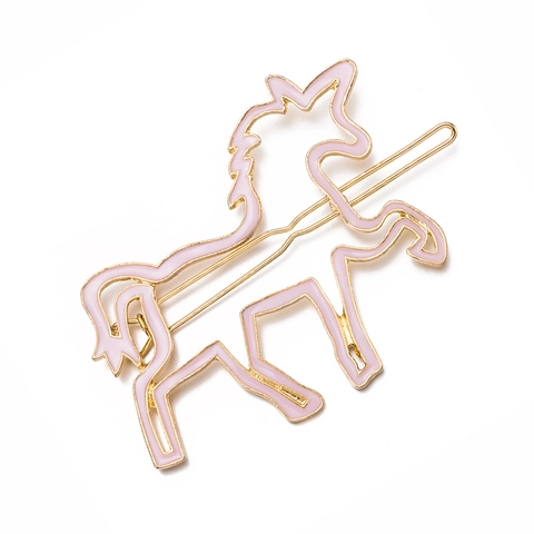Legering Roze Eenhoorn Haarclip Goud Verguld Emaille Druppel Simplistisch Schattig Dier Haaraccessoires Voor Vrouwen Kinderen Sieraden
