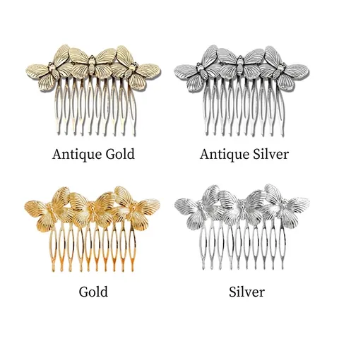 Vintage Alloy Butterfly Motif Hair Side Comb For Women Retro Gold Silver Electroplated Hairpin Elegant Hair Side Comb Jewelry