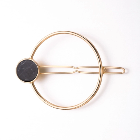 Minimalist Alloy Geometric Hair Clips With Marble Texture Gold Color Round Square Shape Elegant Hair Accessories For Women