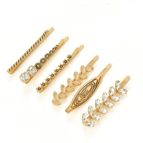 Vintage Gold Legierung Strass Haarspange Blumenblatt Geometrisch Minimalistisch Ins Stil Haarnadeln Hochzeit Schmuck Für Damen