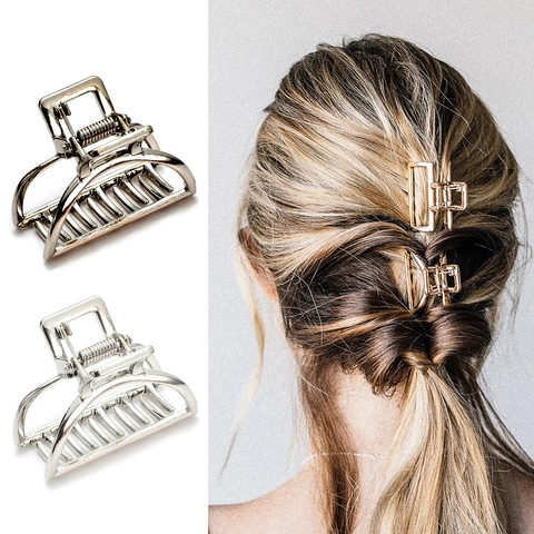 Vintage Alloy Metal Hair Claw Clip Minimalist Hollow Geometric Hair Crab Clamp For Women Elegant Bath Hair Clips Daily Headwear