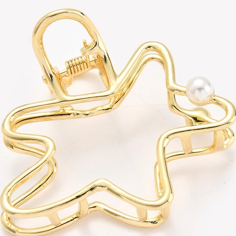 Pinza per Capelli in Lega Cava a Forma di Stella con Perla Artificiale Accessori per Capelli in Metallo Minimalista per Donna