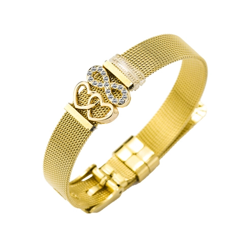 Edelstahl Mesh Armband Für Damen Herren Strass Doppelherz Unendlichkeitssymbol Verstellbarer Mode Schmuck Geschenk