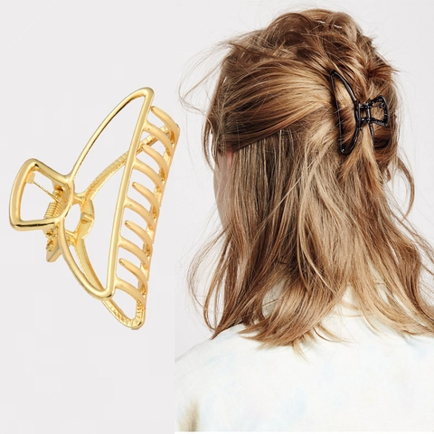 Pinza para el Cabello de Metal Grande Aleación Geométrica Hueca Pasador para Mujeres Accesorios para el Cabello Vintage Elegante