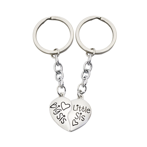 Portachiavi a Puzzle a Forma di Cuore in Lega di Acciaio Inossidabile Big Sis Little Sis con Lettera Incisa Regalo Sorella Amica