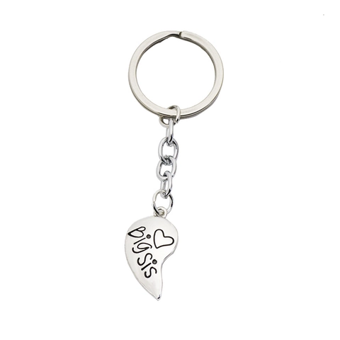 Portachiavi a Puzzle a Forma di Cuore in Lega di Acciaio Inossidabile Big Sis Little Sis con Lettera Incisa Regalo Sorella Amica