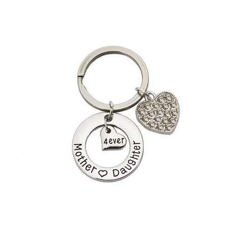 Porte-Clés Cœur Mère Fille Acier Inoxydable Alliage de Zinc Strass Gravure 4ever Pendentif Porte-Clés Fête des Mères Cadeau Femmes