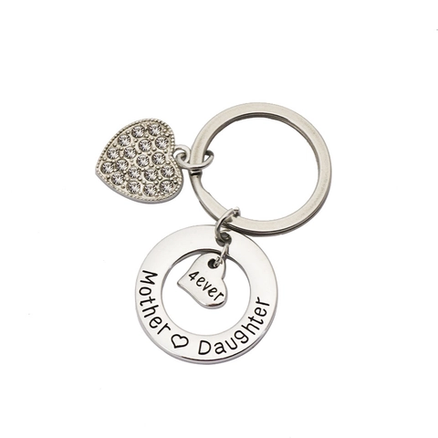 Porte-Clés Cœur Mère Fille Acier Inoxydable Alliage de Zinc Strass Gravure 4ever Pendentif Porte-Clés Fête des Mères Cadeau Femmes