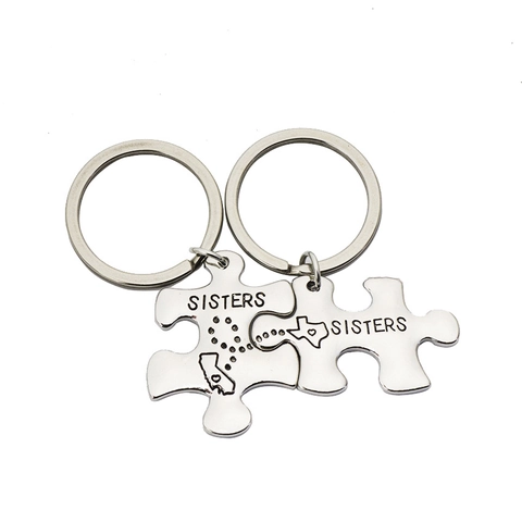 Llavero de Puzzle de Aleación de Zinc y Acero Inoxidable Grabado Frase de Amistad Joyería Regalo Para Hermanas Amigas Color Plata