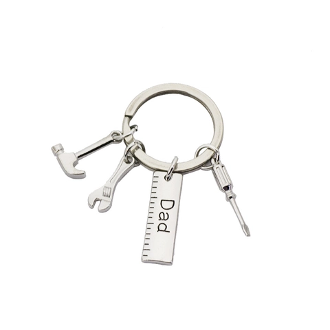 Zinc Alloy Tool Keychain Silver Metal Hammer Wrench Screwdriver Ruler Pendant For Father's Day Gift Dad Grandpa Keyring