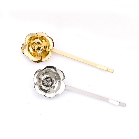 Elegante Fermaglio per Capelli a Forma di Fiore in Metallo Lega Galvanizzata Rosa Camelia Forcina per Donna Matrimonio Festa Accessori Capelli