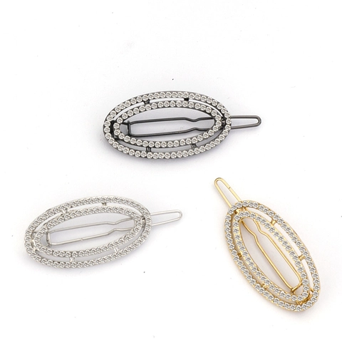 Vintage Legering Geometrische Ovalen Haarclip Voor Dames Dubbellaags Ingelegd Met Strass Mode Accessoire Haarstyling Tools