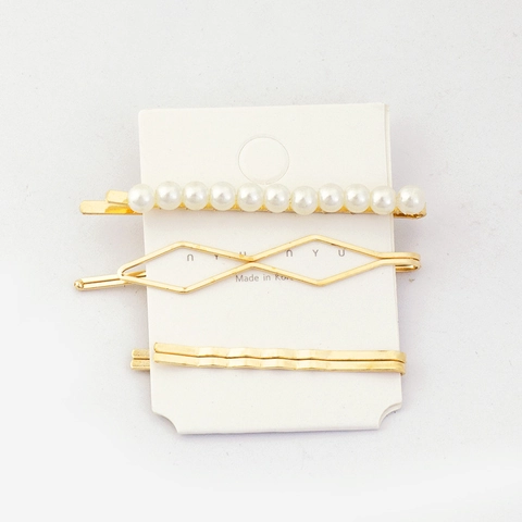 Elegante Fermaglio per Capelli in Lega d'Oro con Perle Artificiali e Strass per Donna Forcine a Onde Geometriche Coreane