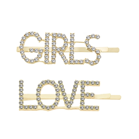 Einfache Legierung Strass Buchstaben Haarnadel Love Girls Haarklammern Gold Silber Galvanisiert Mode Haarschmuck Für Damen