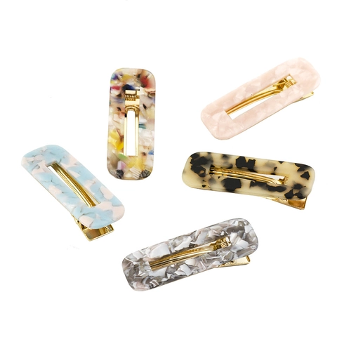 Pince à Cheveux en Acétate pour Femme Minimaliste Motif Marbre Écaille de Tortue Bec de Canard Alliage Accessoire Géométrique